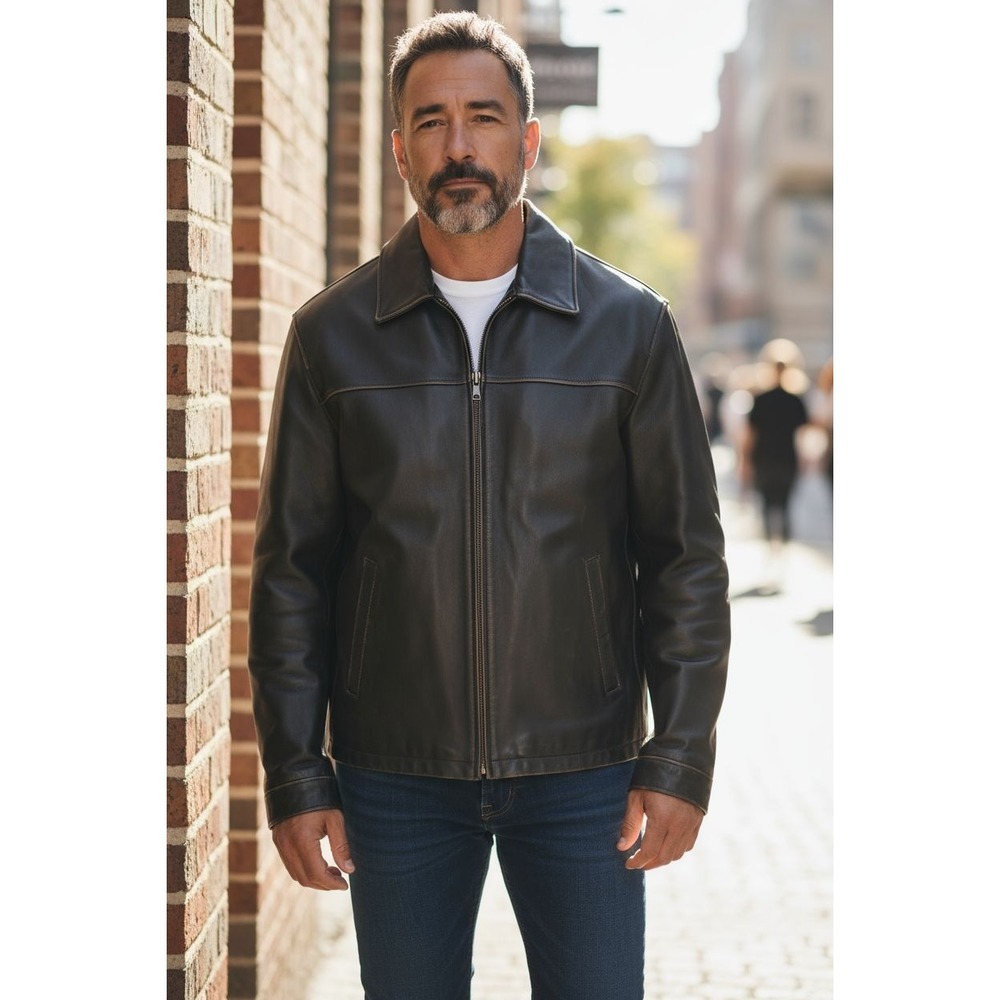 VTG‎ Eddie Bauer Men's XL Tall Brown Distressed Full Zip Leather Jacket Lined